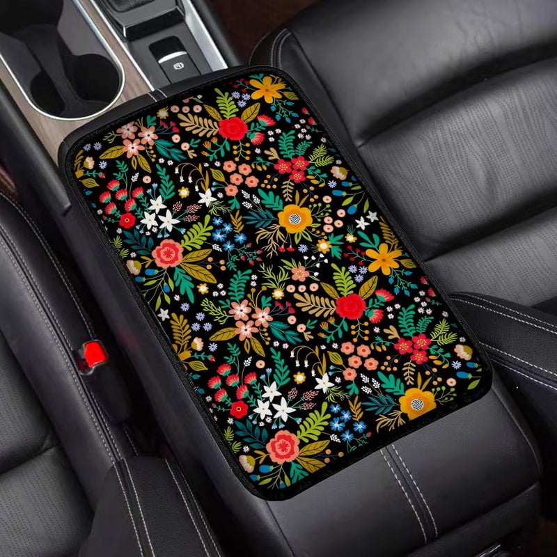 Mokiwala Garden wildflowers Universal Armrest Cover Pad, Car Center Console Cushion Pad, Protect from Pet Claws, Dirt, and Sticky Fingers, Comfortable Car Decor Accessories Fit for Most Cars, Vehicles, SUVs - Image 1